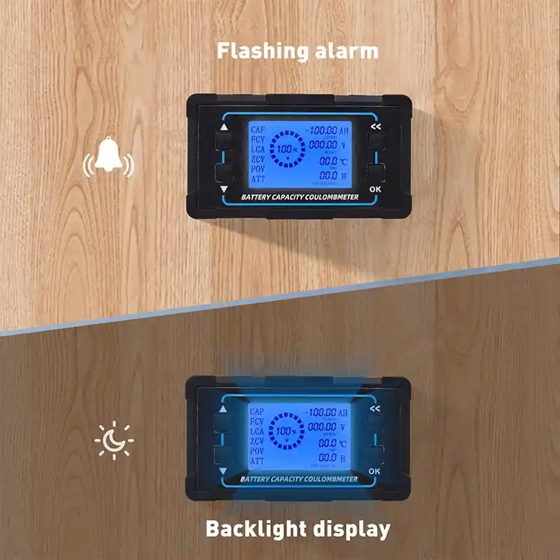 Battery monitor Flashing alarm and Backlight display